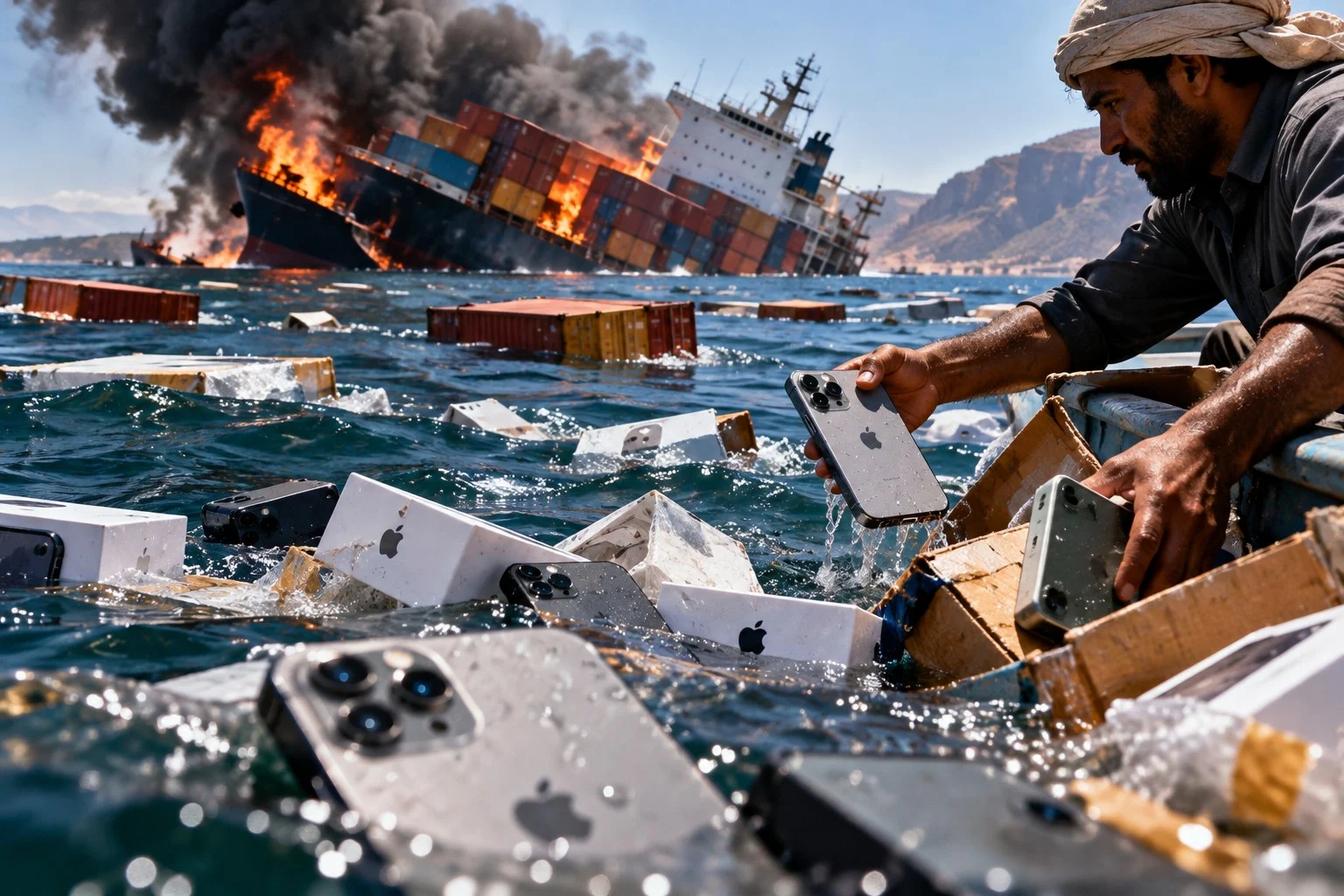Iphones boiando no mar surpreendem pescadores após naufrágio de navio cargueiro